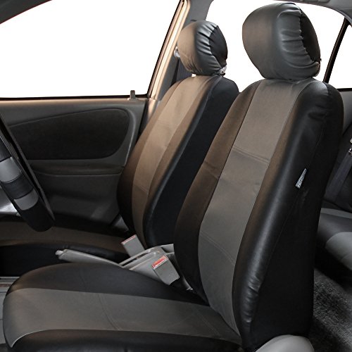 FH Group PU001114 Classic Synthetic Leather Full Set Car Seat Covers, Gray/Black Color - Fit Most Car, Truck, Suv, or Van