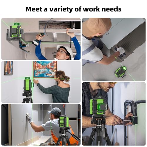 Huepar 3 x 360° Cross Line Laser with 127 cm Tripod, Laser Spirit Level Leveling Device Self-Levelling with Pulse Mode, for Indoor and Outdoor Use, Green Line Laser for Construction Projects and Renovation