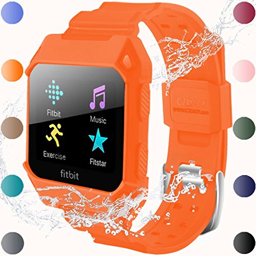 C2D JOY For Fitbit Ionic Case Replacement Bands Rugged Protective Frame Case Accessory Sport Bands For Fitbit Ionic Watch Orange (6.7-8.1 inch)