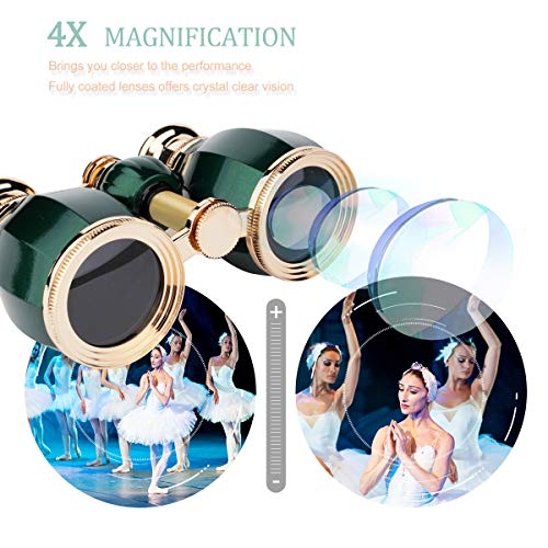ESAKO Opera Glasses for Women Adults 4x30mm Compact Binoculars for Theater Concert with Removable Chain Green