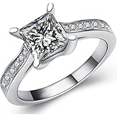 Jude Jewelers Stainless Steel 4 Carat Princess Cut Wedding Engagement Halo Bridal Proposal Ring