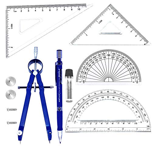 Student Drawing Compass Math Geometry Tools (6 pcs Compass+Pencil Blue)