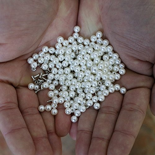 AKOAK 100 Set Pearl Rivet,Half Hole Faux Pearls Rivets Studs Buttons for Hat/Shoe/Clothes/Bag/Skirt/Bridal Veil DIY Accessories (8.0mm)