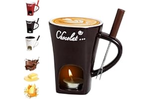 Chocolate Fondue Mug with Fork, Sweet Ceramic Personal Chocolate Melting Cup Chocolate Fondue Mug Ideal Gifts for Birthday Da