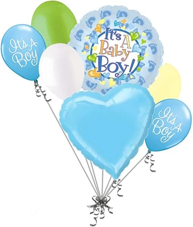 7 pc Baby Boy Foot Balloon Bouquet 