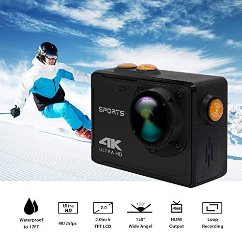 Vmotal Action Camera 4K WiFi Sports Action Camera Waterproof Cam 16MP