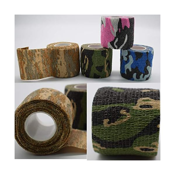 Tarnband Selbsthaftend,dancepandas 12 Rollen Camouflage Tape Tarnnetz Selbstklebender Verband für Paintball Waffen,Taschenlampe, Teleskop, Fahrrad (5CMx4.5M) – Bild 7