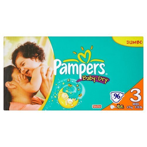 Pampers Baby-Dry Size 3 Midi Nappies - 2 x Jumbo Packs of 96, total 192 Nappies (Pack of 2) by Pampers