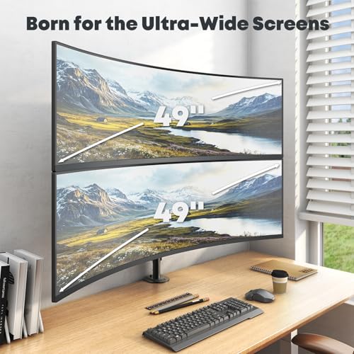 Heavy Duty Dual Monitor-Arm for 17-49'' - Double Vertically Stacked Monitor Mount, Extra Tall Ultrawide Desk Stand Holds up to 44 lbs per Screen, Vesa 75/100, Black