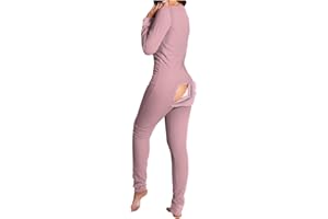 Grtresynmh Women's Sexy Onesie Pajamas Butt Button Back Flap Jumpsuit Long Sleeve Soft Romper Home Comfy One Piece Bodysuit
