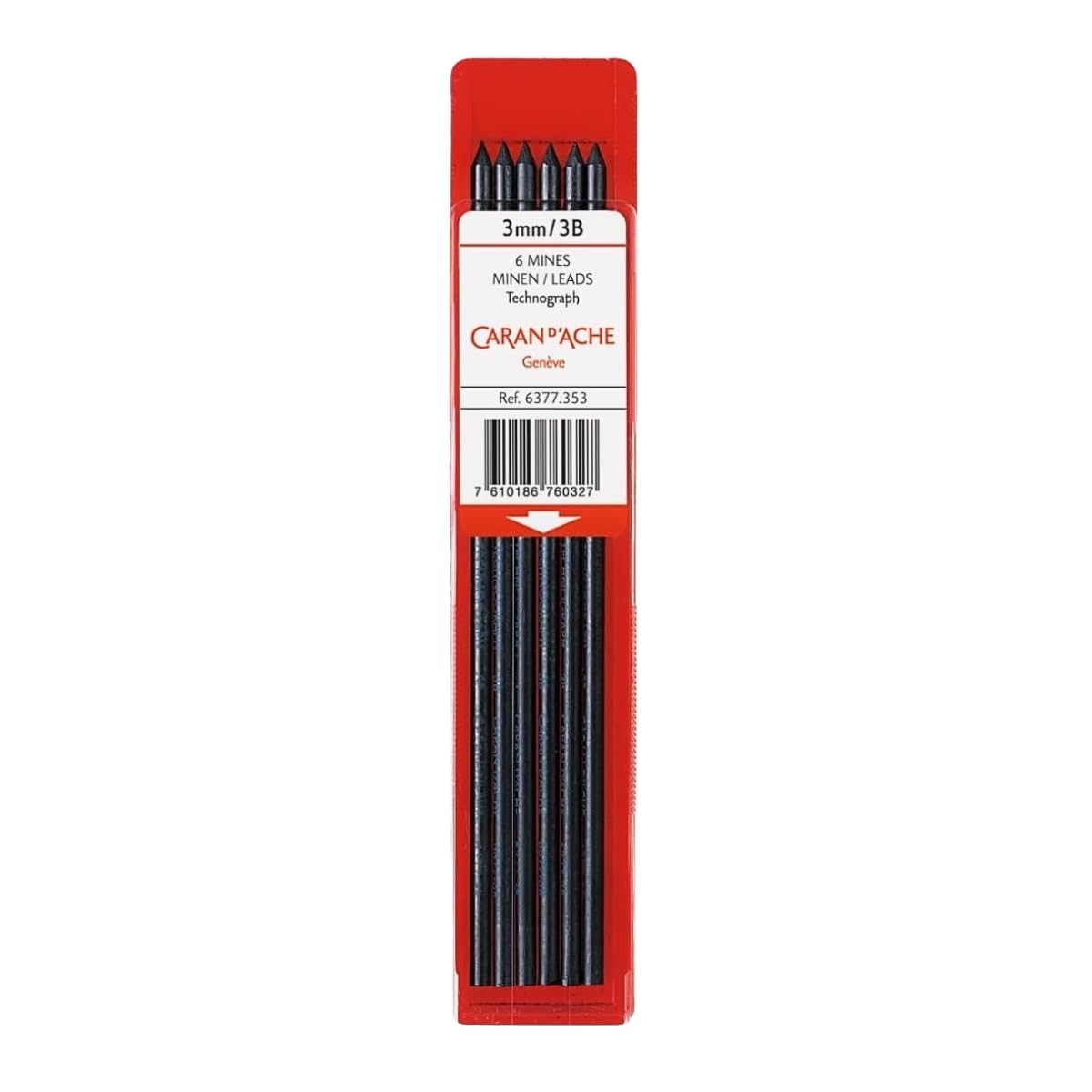 Caran d'Ache 6377.353 Technograph Graphite Leads 3 mm Case of 6 3B, Black