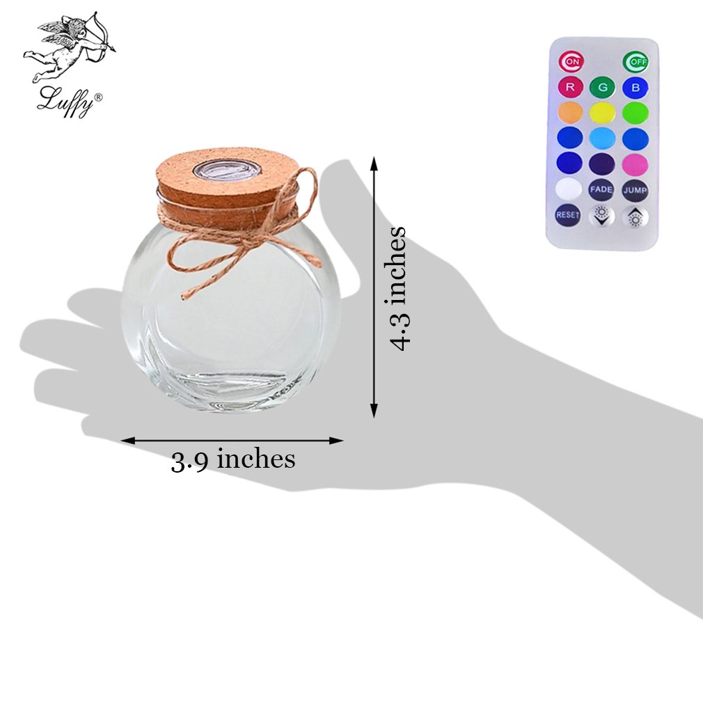 LED Glass Jar by Luffy- Remote Controlled Multi Colored Light Jar- Thick and Durable Glass- Use for Creative Wedding Decor, in Your Home or Garden- Special, Original and Unique Gift