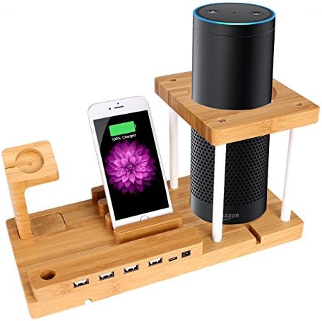 Bamboo Speaker Mounts for Amazon Echo ,Bamboo charging station UE Boom and Charging station with 4-Port USB Charger Cell Phone &amp; Smart Watch Accessories Cell Phone Speaker Mounts