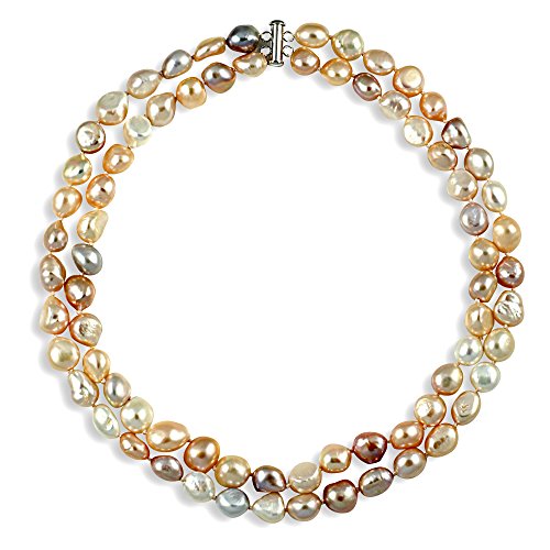 Pink cultured baroque freshwater pearl strand necklace sterling s…