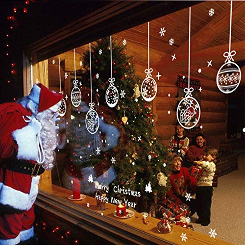 AMS 202 Pieces Christmas Decoration Baubles Sleigh Snowflake PVC Window Clings Decals Wall Stickers Oenaments for Home, Office, New Year, Christmas Party Supplies