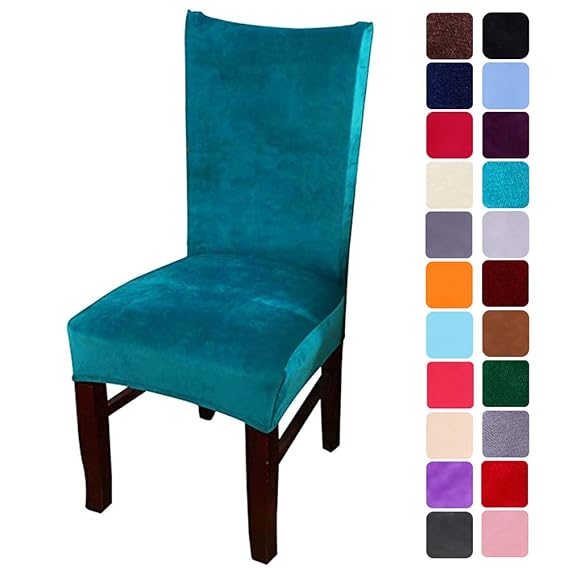 smiry Velvet Stretch Esszimmer Stuhlhussen, Weiche abnehmbare waschbar Esszimmerstühle Schonbezüge, 4er Set, Pfauenblau