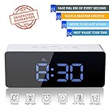 oenbopo Digital LED Alarm Clock, Portable Mirror Alarm Clock Large LED Display with Snooze Time Temperature Function for Bedroom, Office, Travel - Battery Powered & USB Powered (Blue Digital)