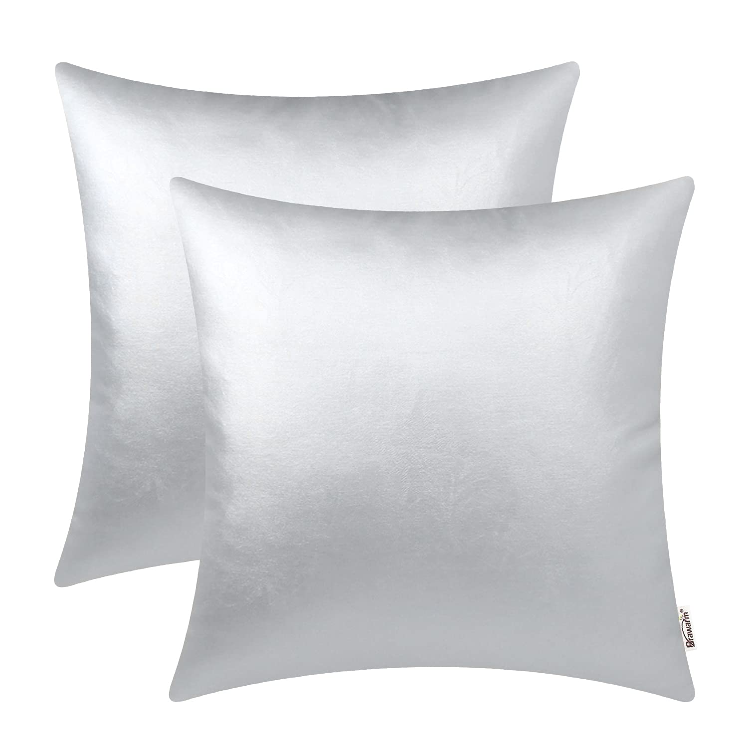 BRAWARM Decorative Throw Pillow Covers, Faux Leather Throw Pillow Cushion Covers, Solid Faux Leather Couch Cases for Living Room Garden Bed, Sliver, 45cm x 45cm, Pack of 2