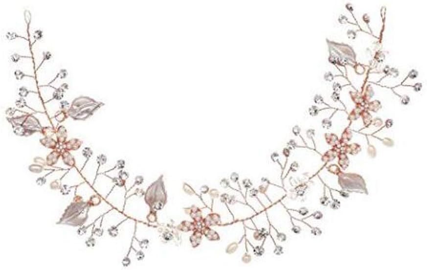 Deniferymakeup Bridal Rose Gold Pearl and Crystal Beads Flower Leaf Bridal Hair Vine Wedding Head Piece Rhinestone Hair Piece Bridal Hair Accessories Headband Hair Jewelry Hair Accessories - Image 5