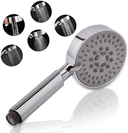 BathroomGizmo 5 Spray Setting Multifunction Round Handheld Shower Head Only 1.5GPM Rainhead Water Saver Hotel Spa Rainfall Sprayer Polished Chrome Universal Standard Rainshower