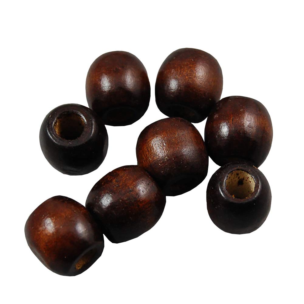 HugeDE 100 Pcs Large Hole Wood Barrel Beads European Loose Beads Crafts Beads for Jewelry DIY Making Hair Crafts Necklace Dark Coffee