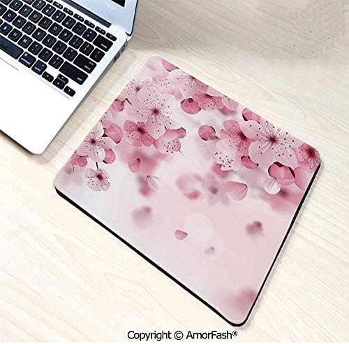 Mouse Pad,Anti Slip Planet Mouse Mat for Desktops,Computer,PC and Laptops,9.8"x11.8",Floral,Japanese Sakura Flowers Blossoms Eastern Spring Nature Theme Illustration,Light Pink Baby Pink
