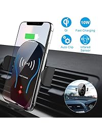 Cargador de coche inalámbrico, fijación automática Qi 10 W 7,5 W carga rápida y soporte de coche de 5 W, sensor infrarrojo, parabrisas de ventilación compatible con iPhone XS Max XR X 8, Samsung S9 S8 S7 Note 8