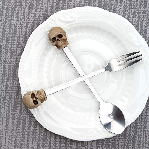 TBWHL Skeleton Head Spoon Fork Set Skull Decor Mini Fork Tiny Spoon for Halloween Decorations Home Decor - Thumbnail 6