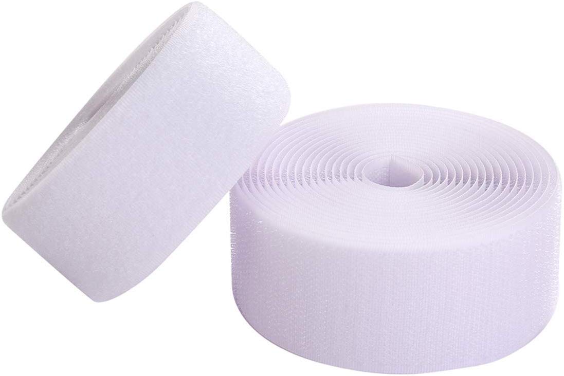 IHKFILAN Sew On Hook and Loop Tape Fastening Nylon Fabric Tape Sewing Tapes Both Sides Included (White, 5 cm x 5 Meters)