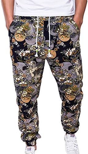 qiansu Men's Harem Pants Bohemian Soft Print Trousers Loose Elastic Waist Drawstring Trousers Summer Soft Casual Trousers Red Blue Dark Blue Colorful