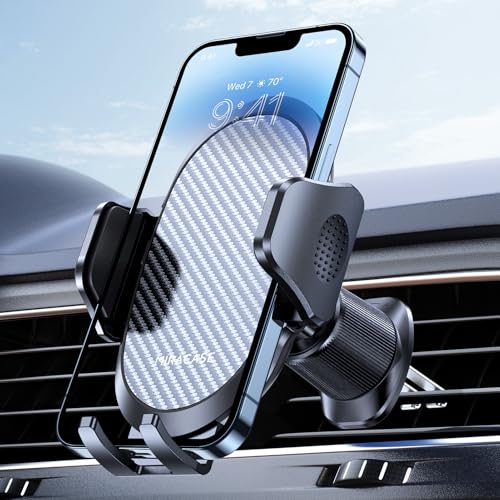 Miracase Car Phone Holder with Metal Hook Clip, Air Vent Mobile Phone Car Mount, Hands Free In-Dash Mounting Frames Fit for iPhone Android and All Smartphones, Dark Black