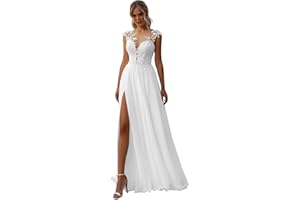 LJEUYDS Wedding Dresses for Bride 2024 Boho Beach Lace Appliques Mermaid Beaded V Neck Bridal Gown for Women with Train