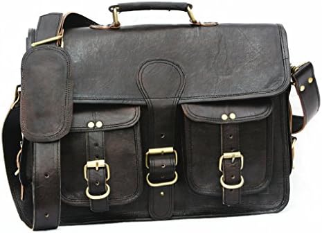 Vintage Handmade Leather Messenger Bag for Laptop Briefcase Satchel Bag (Black)