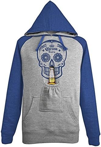 Unisex-Adult Corona Skulls Beer Pouch Hoodie - Bottle Pocket Hooded Sweatshirt - Med