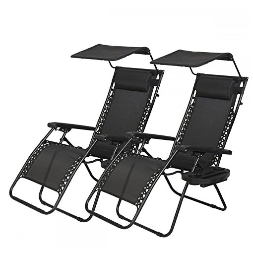 Bestmassage Patio Chairs Lounge Chair Zero Gravity Chair 2 Pack Recliner W Folding Canopy Shade And Cup Holder For Beachfront Decor