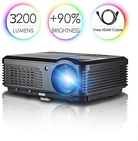 Projector, WIKISH Video Projector 3200 Lumens 200" LCD LED Home Theater Projector Support Full HD 1080P, With HDMI VGA AV USB Built-in Speakers Keystone Remote for Home Entertainment, Party, HD Games