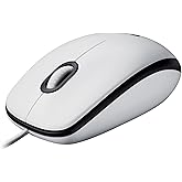 Logitech M100 Wired USB Mouse, 3-Buttons, 1000 DPI Optical Tracking, Ambidextrous PC/Mac/Laptop, White