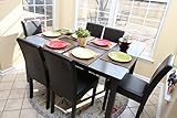 7 pc Espresso Leather Brown 6 Person Table and Chairs Brown Dining Dinette - Espresso Brown Parson Chair (Home)