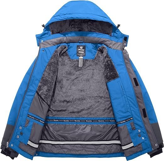 Giacca da Sci Uomo Felpata Impermeabile Giubbotto da Montagna Blu M