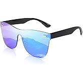 FEISEDY Mirrored Rimless Sunglasses One Piece Lens Reflective Sunglasses for Women Men B2647