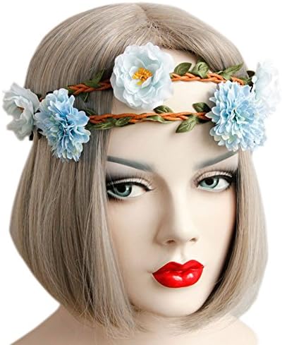 Rosebelles Women Headbands Blue Hair Garland Wreath Hair Elastic Headpiece