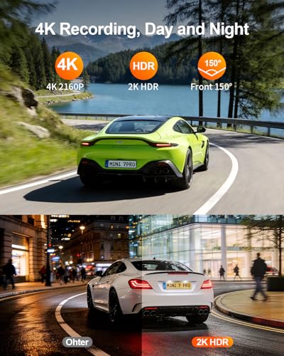 KAWA 4K Front Mini Dash Cam, Voice Control, Stealth Screen, 2K HDR NightEagle Engine Car Camera, Built-in Wi-Fi 6 and GPS, 24/7 Buffer Parking Mode, Support 256GB Max