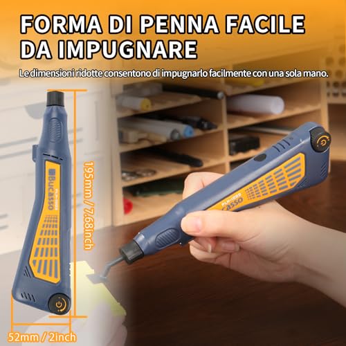 Bucasso Cordless Pen Sander, Variable Speed and USB Charging with LED Light, Multi-purpose Power Tool for Sanding, Polishing, Finishing, DIY Crafts (Blue)