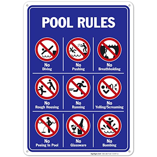 Pool Rules Sign, No Diving No Pushing No Running No Peeing In Pool