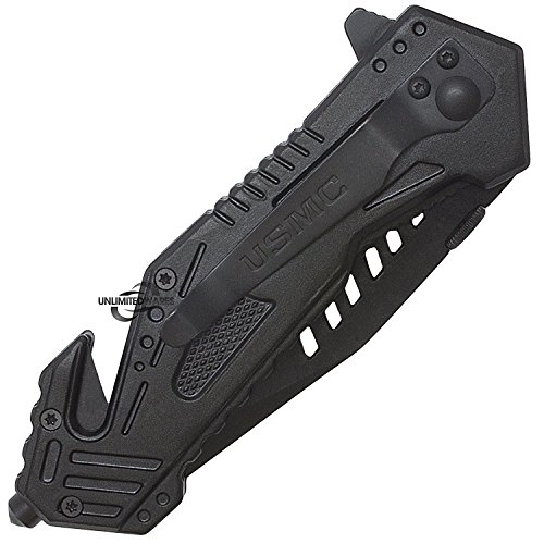 U.S. MARINES Knife Licensed USMC MARINES Assisted Military Knives BLACK