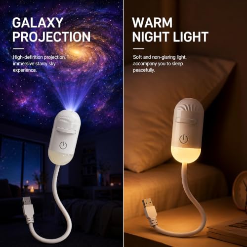 Bukbas 2-in-1 Galaxy Projector Night Light, Starry Sky Projector Children | 360° Adjustable USB LED Starry Sky Projector with 12 Sliding Projection Films for Car Bedroom Party Gifts