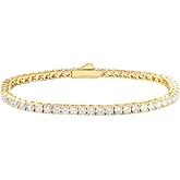 Lulu Mel 18K Gold Plated Tennis Bracelet for Women Men, 3/4/5mm Iced Out 5A Cubic Zirconia Classic Tennis Chain Bracelets 7 Inches 8 Inches, Diamond Tennis Bracelet Lady Fashion Jewelry