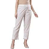 Ada Lucknow Chikankari Hand Embroidered White Cotton Palazzo Pant Culottes for Women A711180