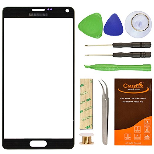 Samsung Galaxy Note IV Note 4 N9100 Front Outer Lens Glass Screen Replacement CrazyFire Repair Kit for N910A N910P N910T N910V N910R4 (Black)