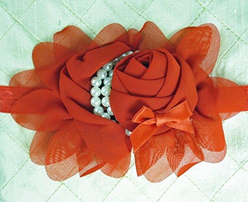 Baby Headband, USA Girl's Red Chiffon Flower Hairband with Pearls, Infant Floral Headgear, Kids Fashions
